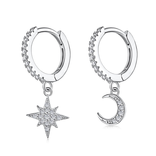 [Vivid Aurora]Star and Moon Asymmetric Earrings