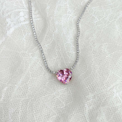 [Vivid Aurora]8.0 Carat Versatile Colorful Sweet Heart-Shaped Tennis Necklace